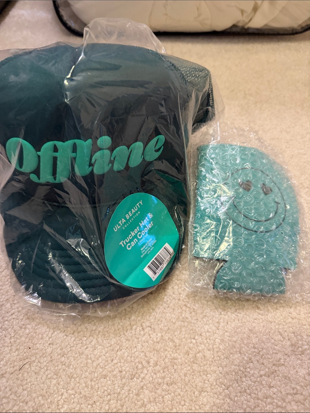 Ulta Beauty Teal Trucker Hat and Can Cooler Set